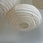 Hanging lights - Medium suspension in rattan and natural linen Japanese style flattened oval H30 D45 - OFFICE OBJETS