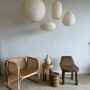 Hanging lights - Medium suspension in rattan and natural linen Japanese style flattened oval H30 D45 - OFFICE OBJETS