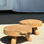 Stools - Small low tripod stool in blond upcycled teak D:30 H:15 - OFFICE OBJETS