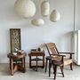 Hanging lights - Small Japanese-style natural rattan and linen pendant light in the shape of a drop H40 D35 - OFFICE OBJETS