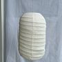 Hanging lights - Small Japanese-style natural rattan and linen pendant lamp in the shape of a lantern H50 D30 - OFFICE OBJETS
