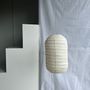 Hanging lights - Small Japanese-style natural rattan and linen pendant lamp in the shape of a lantern H50 D30 - OFFICE OBJETS