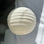 Hanging lights - Small round Japanese-style rattan and natural linen pendant light D:30 - OFFICE OBJETS
