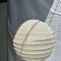 Hanging lights - Small round Japanese-style rattan and natural linen pendant light D:30 - OFFICE OBJETS