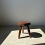 Stools - Tripod stool in upcycled teak, low flat - Small tripod stool in brown solid wood, flat circular seat H:35cm D:30cm - OFFICE OBJETS