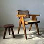 Stools - Tripod stool in upcycled teak, low flat - Small tripod stool in brown solid wood, flat circular seat H:35cm D:30cm - OFFICE OBJETS