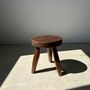 Stools - Tripod stool in upcycled teak, low flat - Small tripod stool in brown solid wood, flat circular seat H:35cm D:30cm - OFFICE OBJETS