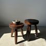 Stools - High hollow upcycled teak tripod stool - Small tripod stool in solid brown wood with hollow circular seat H:40cm - OFFICE OBJETS
