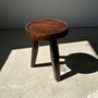 Stools - High hollow upcycled teak tripod stool - Small tripod stool in solid brown wood with hollow circular seat H:40cm - OFFICE OBJETS