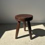 Stools - Tripod stool in upcycled teak with flat top - Small tripod stool in brown solid wood with flat circular seat H:40cm - OFFICE OBJETS