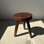 Stools - Tripod stool in upcycled teak with flat top - Small tripod stool in brown solid wood with flat circular seat H:40cm - OFFICE OBJETS