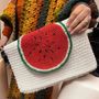 Clutches - Arduna Clutch –Handmade Crochet Fabric in White with Watermelon Design - MAISON ZOE