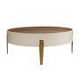 Coffee tables - Round coffee table walnut, beige wood and polished golden steel - ANGEL CERDÁ