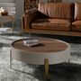 Coffee tables - Round coffee table walnut, beige wood and polished golden steel - ANGEL CERDÁ