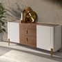 Sideboards - Sideboard walnut, beige, gilded polished steel and walnut top - ANGEL CERDÁ