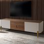 TV stands - TV stand beige wood, golden polished steel and walnut top - ANGEL CERDÁ