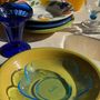 Installation accessories - 6 vintage flower-shaped cups, XVM brand below: 2 purple, 2 green, 2 blue - OFFICE OBJETS