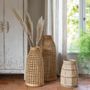 Vases - Vase UMALA rotin naturel et métal - Petit modèle - dia 29x61,5 - BLANC D'IVOIRE