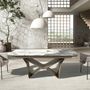 Dining Tables - Oval barrel-shaped extendable dining table in porcelain marble and cha - ANGEL CERDÁ