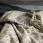 Throw blankets - Jacquard Wool blanket plaid, Zig-Zag-Wave, anthracite/grey - WOOL ONLY BY JOWOLLINA