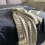 Throw blankets - Jacquard Wool blanket plaid, Zig-Zag-Wave, anthracite/grey - WOOL ONLY BY JOWOLLINA
