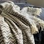 Throw blankets - Jacquard Wool blanket plaid, Zig-Zag-Wave, anthracite/grey - WOOL ONLY BY JOWOLLINA