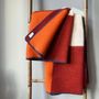 Throw blankets - Wool blanket plaid, Tricolor Square Papaya Chili - WOOL ONLY BY JOWOLLINA