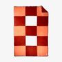 Throw blankets - Wool blanket plaid, Tricolor Square Papaya Chili - WOOL ONLY BY JOWOLLINA
