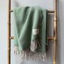 Throw blankets - Wool blanket plaid, Herringbone Mint Natural - WOOL ONLY BY JOWOLLINA