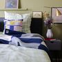 Throw blankets - Wool blanket plaid, Tricolor Square Solid Blue - WOOL ONLY BY JOWOLLINA