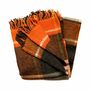 Throw blankets - Wool blanket plaid, Tartan Orange Anthracite - WOOL ONLY BY JOWOLLINA