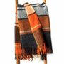 Throw blankets - Wool blanket plaid, Tartan Orange Anthracite - WOOL ONLY BY JOWOLLINA