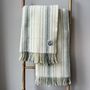Throw blankets - Wool blanket plaid, Stripe Off White Green - WOOL ONLY BY JOWOLLINA