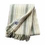 Throw blankets - Wool blanket plaid, Stripe Off White Green - WOOL ONLY BY JOWOLLINA
