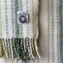 Throw blankets - Wool blanket plaid, Stripe Off White Green - WOOL ONLY BY JOWOLLINA