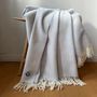Throw blankets - Wool blanket plaid, Herringbone Ice Grey - WOOL ONLY BY JOWOLLINA