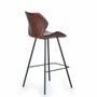 Tabourets - Lot de 2 tabourets en cuir naturel avec pieds en métal - GINER Y COLOMER