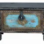 Boîtes de rangement - Coffre en bois de manguier noir vieilli avec détails bleus - GINER Y COLOMER