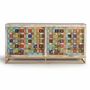 Sideboards - Mango wood sideboard with maiolica details and metal legs - GINER Y COLOMER
