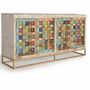 Sideboards - Mango wood sideboard with maiolica details and metal legs - GINER Y COLOMER