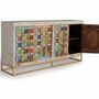 Sideboards - Mango wood sideboard with maiolica details and metal legs - GINER Y COLOMER