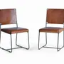 Chairs - Set of 2 chairs in brown leather and metal - GINER Y COLOMER