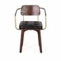 Chaises - Chaise en bois manguier marron et cuir noir - GINER Y COLOMER