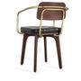 Chaises - Chaise en bois manguier marron et cuir noir - GINER Y COLOMER