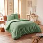 Linge de lit - Parure de couette 260x240cm + 2 taies d'oreiller 65X65cm nid d'abeille Olive - COTON PUR