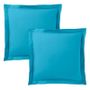 Bed linens - 100% Cotton Pillowcase Flat Ruffle Quilted 63 x 63 cm Cyan - COTON PUR