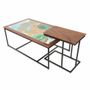 Other tables - Dualis - Teakwood Center Table with Multicolor Top - ALANKARAM