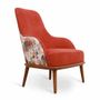 Chairs - Iyi - Lounge Chair with Red, Printed Fabric - ALANKARAM