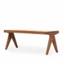 Benches - Jeanneret Teakwood Bench with White Rattan - ALANKARAM