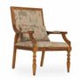 Chaises - Fauteuil Masani en teck avec tissu imprimé beige - ALANKARAM